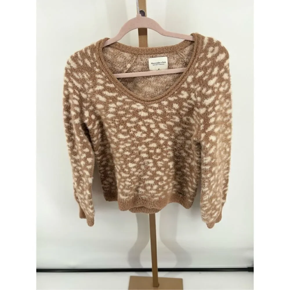 Abercrombie & Fitch Leopard Print Sweater Women Medium Soft A&F V Neck